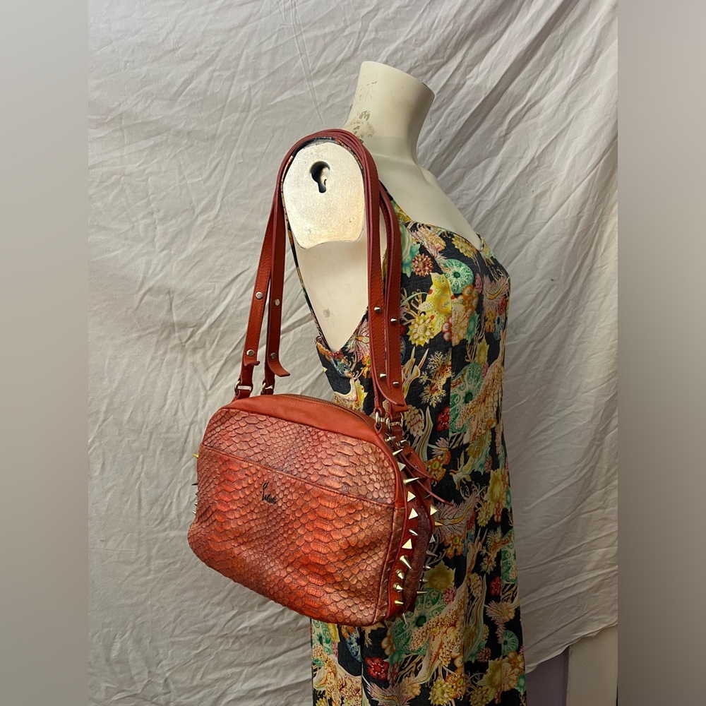 Rare! Christian Louboutin snakeskin dragon scales coral gold stud bag